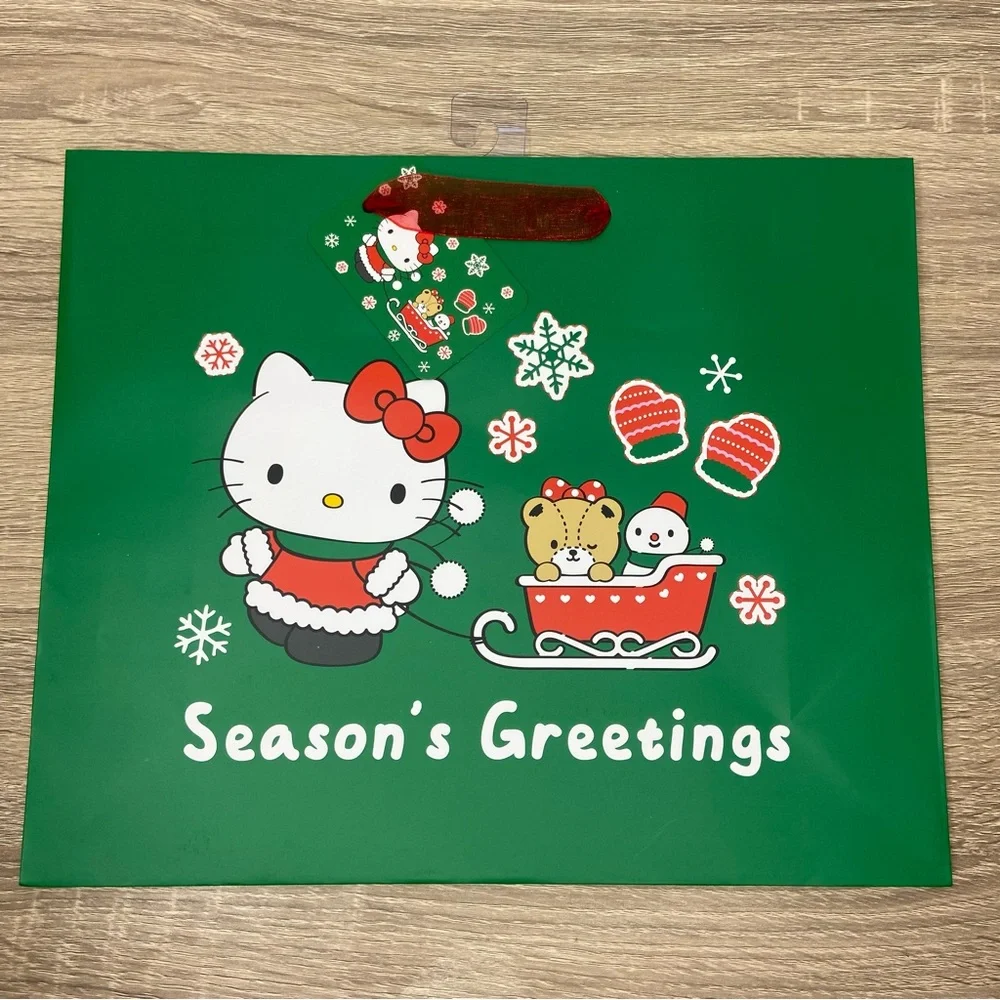 Hello Kitty Green Christmas Season’s Greetings Gift Wrap Bag NEW